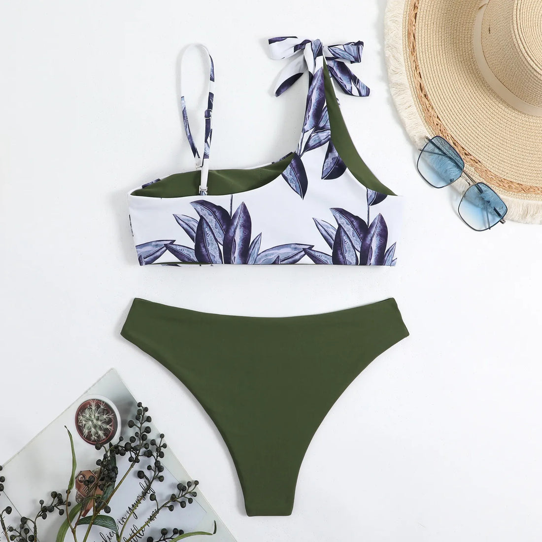 Mixed Shoulder Patterned Swimsuit